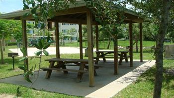 Covered seating near bbq area 